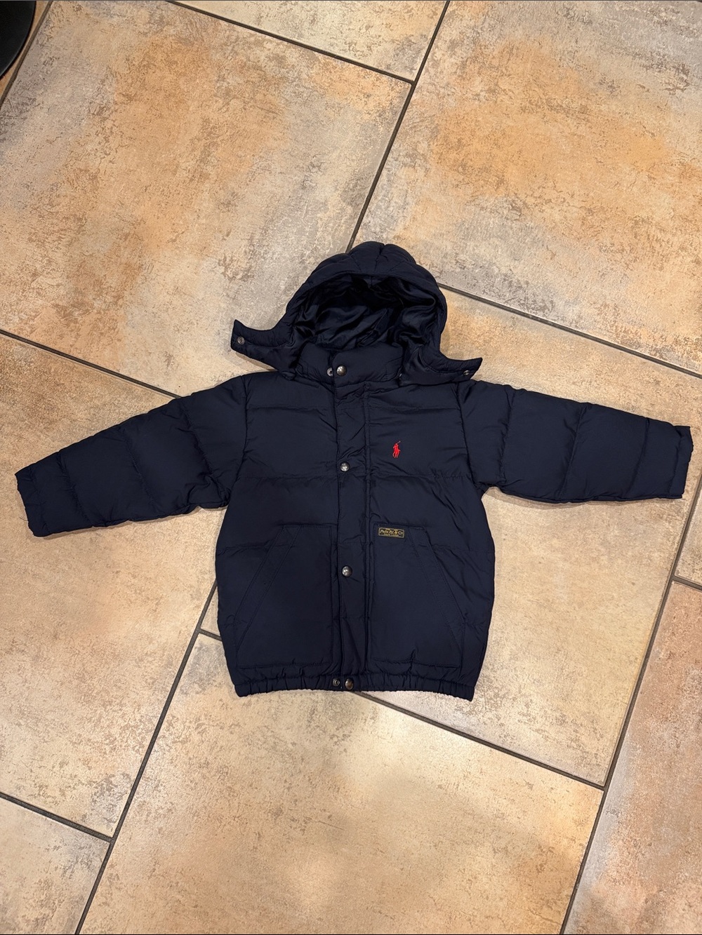 Polo Ralph Lauren Puffer Jacket Kids Size 4T Navy Blue Hooded Red Pony